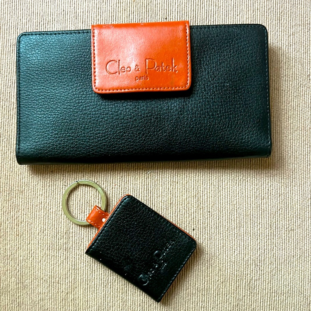 Cleo & Patek PARIS Wallet and key chain/photos Orange/Black Leather - light wear